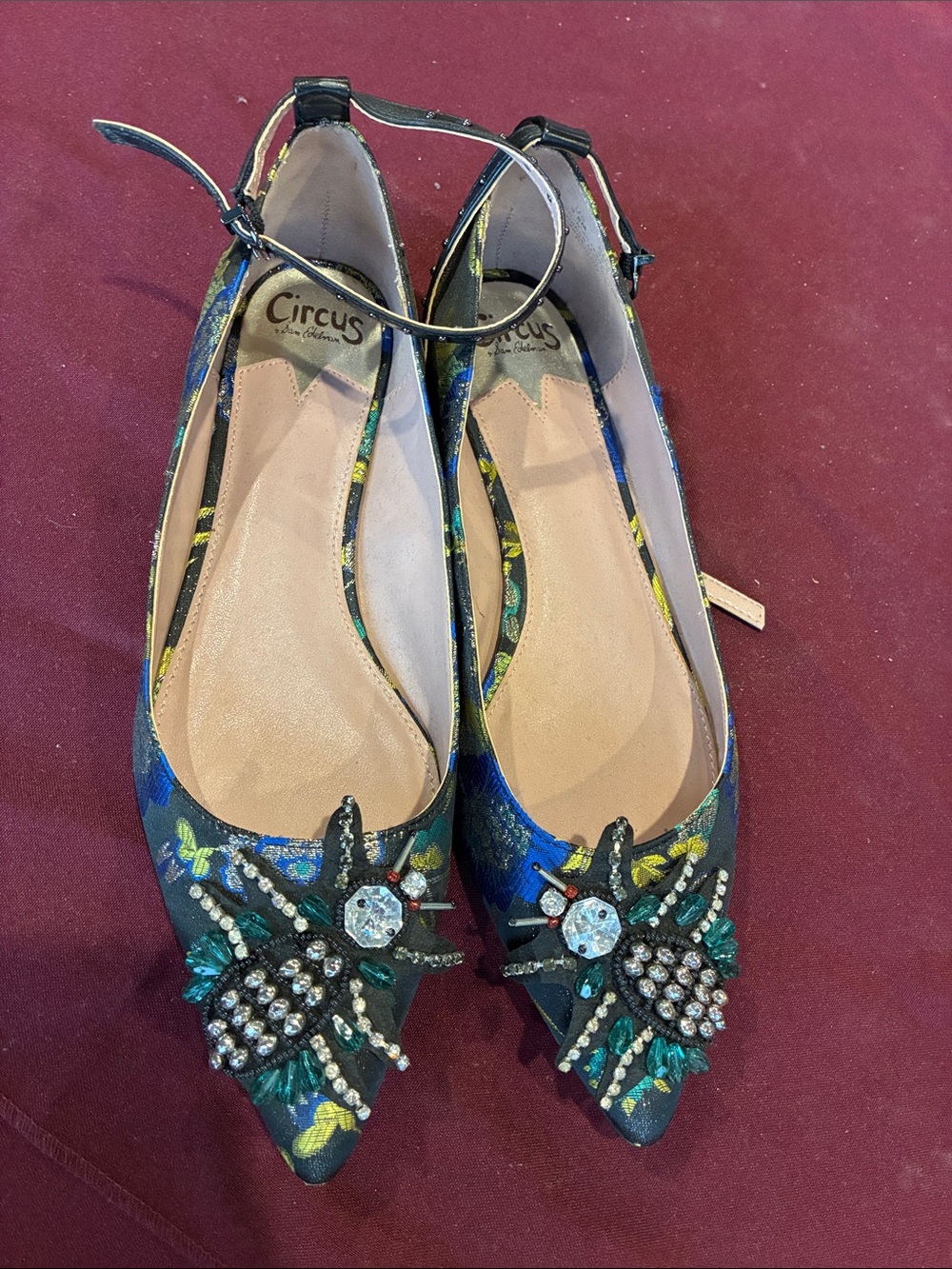 Circus by Sam Edelman Blue Floral Pointed-Toe Embellished Flats